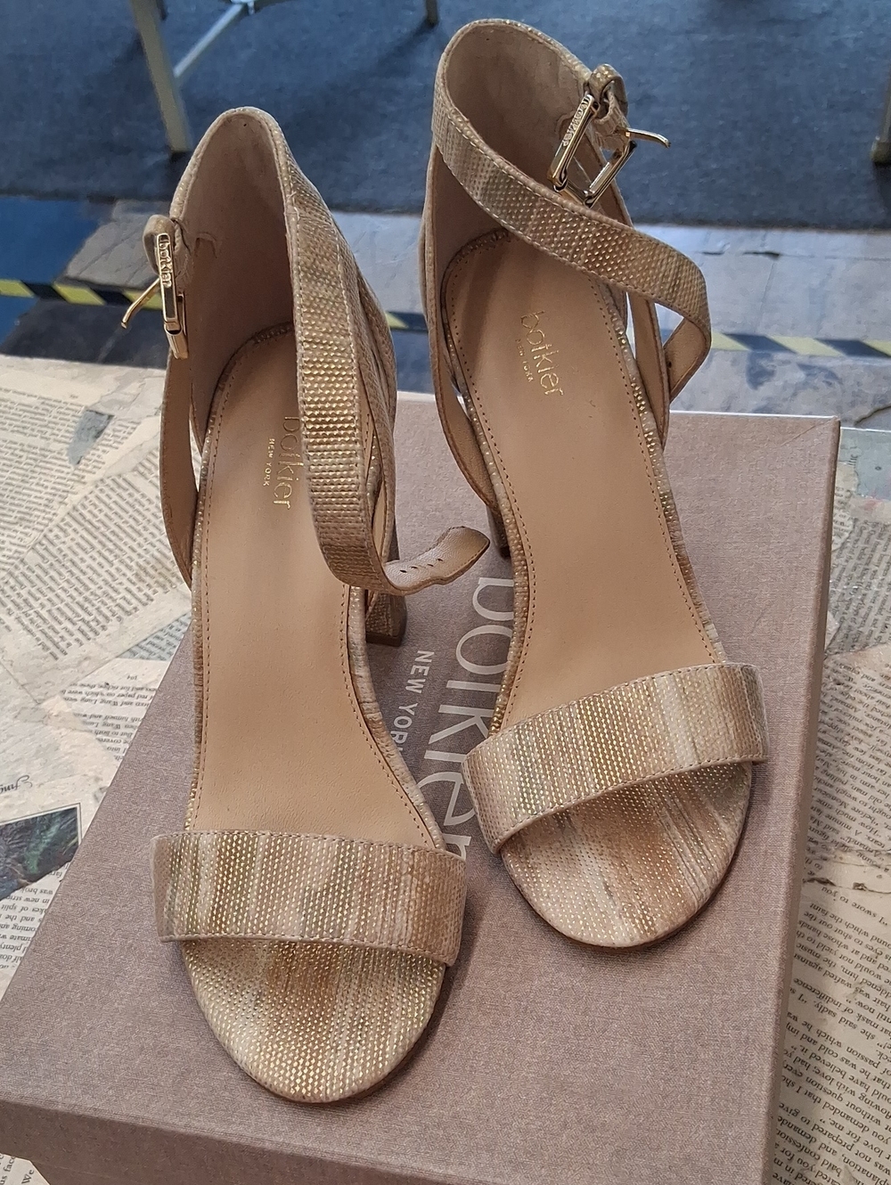 Botkier Gold-Tone Strappy Block Heel Sandal
